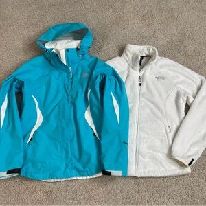 Womens THE NORTH FACE Turquoise & White TRI-CLIMATE HyVent 3 Way SKI JACKET Coat